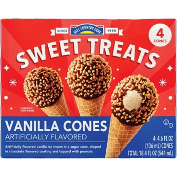 Hill Country Fare Sweet Treats Vanilla Ice Cream Cones, 4 ct