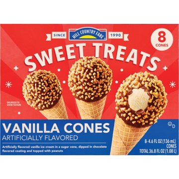 Hill Country Fare Sweet Treats Vanilla Ice Cream Cones, 8 ct