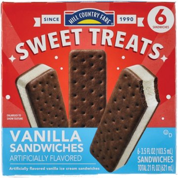 Hill Country Fare Sweet Treats Vanilla Ice Cream Sandwiches, 6 ct