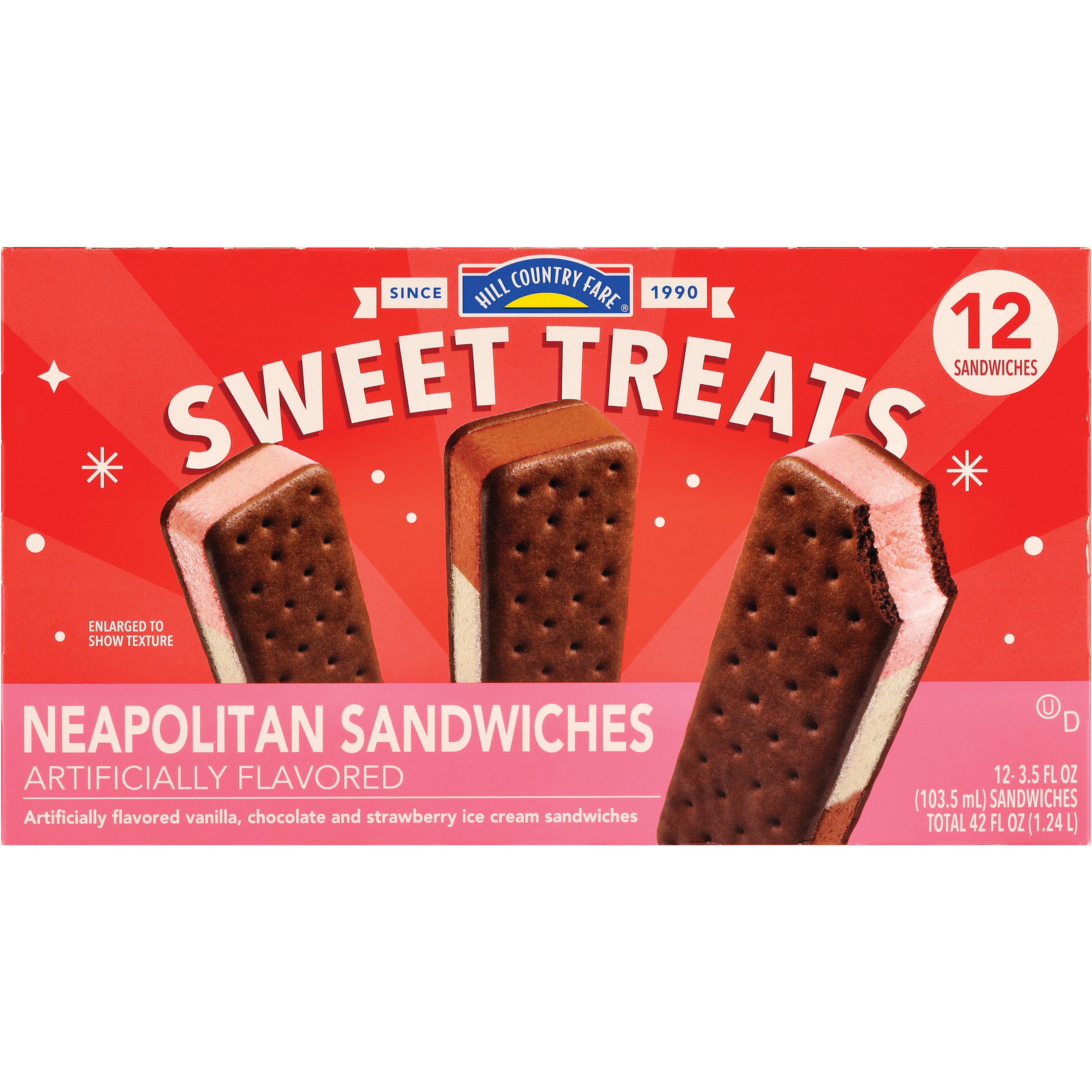 Hill Country Fare Sweet Treats Neapolitan Ice Cream Sandwiches, 12 ct
