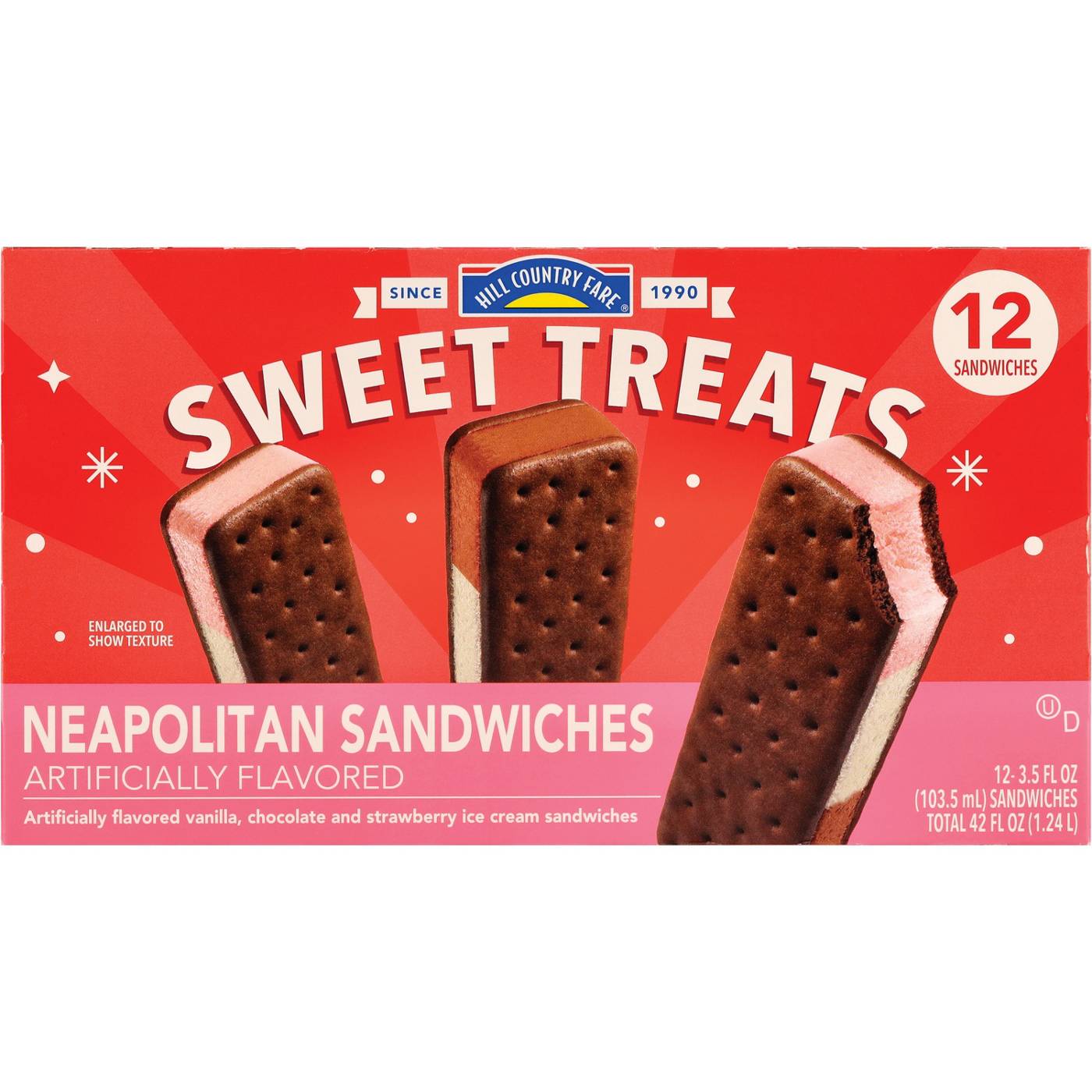 Hill Country Fare Sweet Treats Neapolitan Ice Cream Sandwiches; image 1 of 2