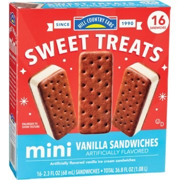 Hill Country Fare Sweet Treats Mini Vanilla Ice Cream Sandwiches, 16 ct