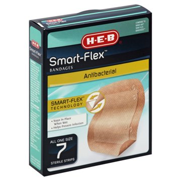 H-E-B Smart-Flex Antibacterial Bandages, 7 ct
