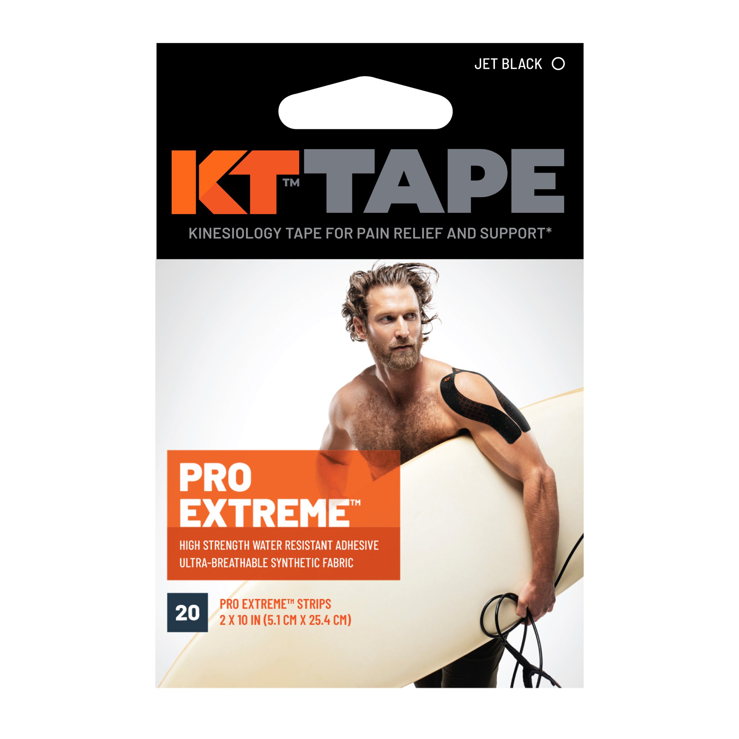 KT Tape Elastic Pre-Cut Strips Athletic Tape, Black - 20 count