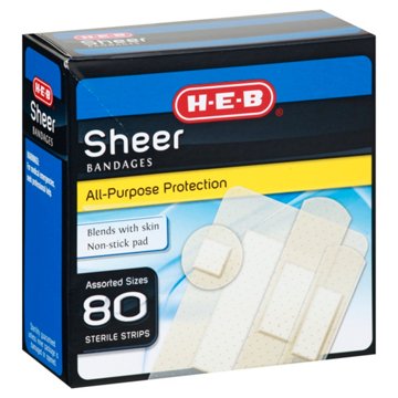 H-E-B All-Purpose Protection Sheer Bandages - Assorted Sizes, 80 ct