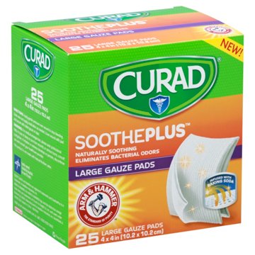 Curad Soothe Plus Arm & Hammer Large Gauze Pads, 25 ct