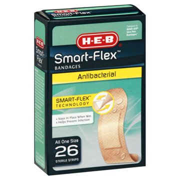 H-E-B Smart-Flex Antibacterial Bandages, 26 ct