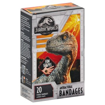 Jurassic World Antibacterial Bandages - Assorted Shapes, 20 ct
