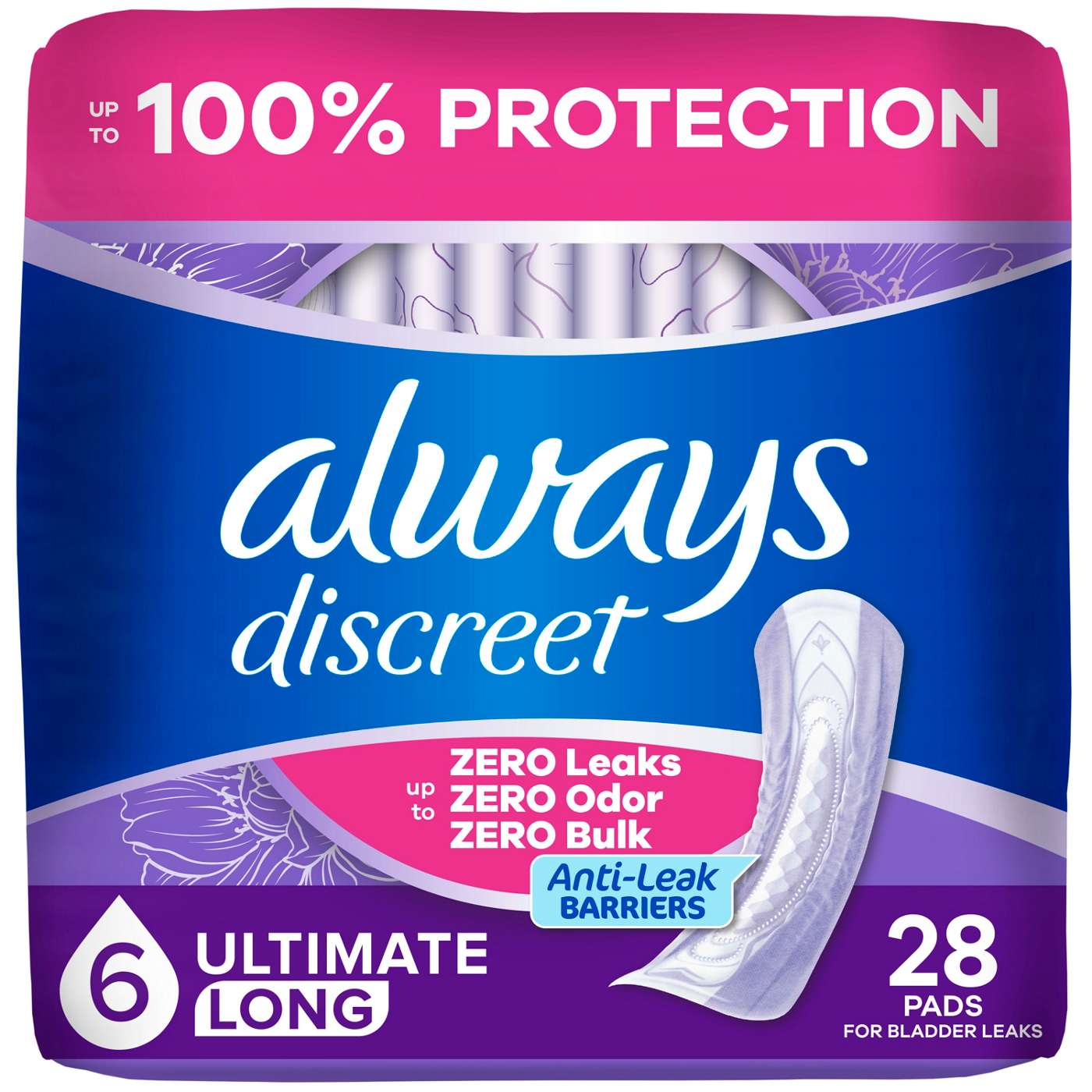Always Discreet Extra Heavy Long Incontinence Pads; image 1 of 9