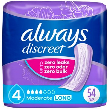 Always Adult Incontinence Pads for Women - Moderate Absorbency, Long Length, 54 ct
