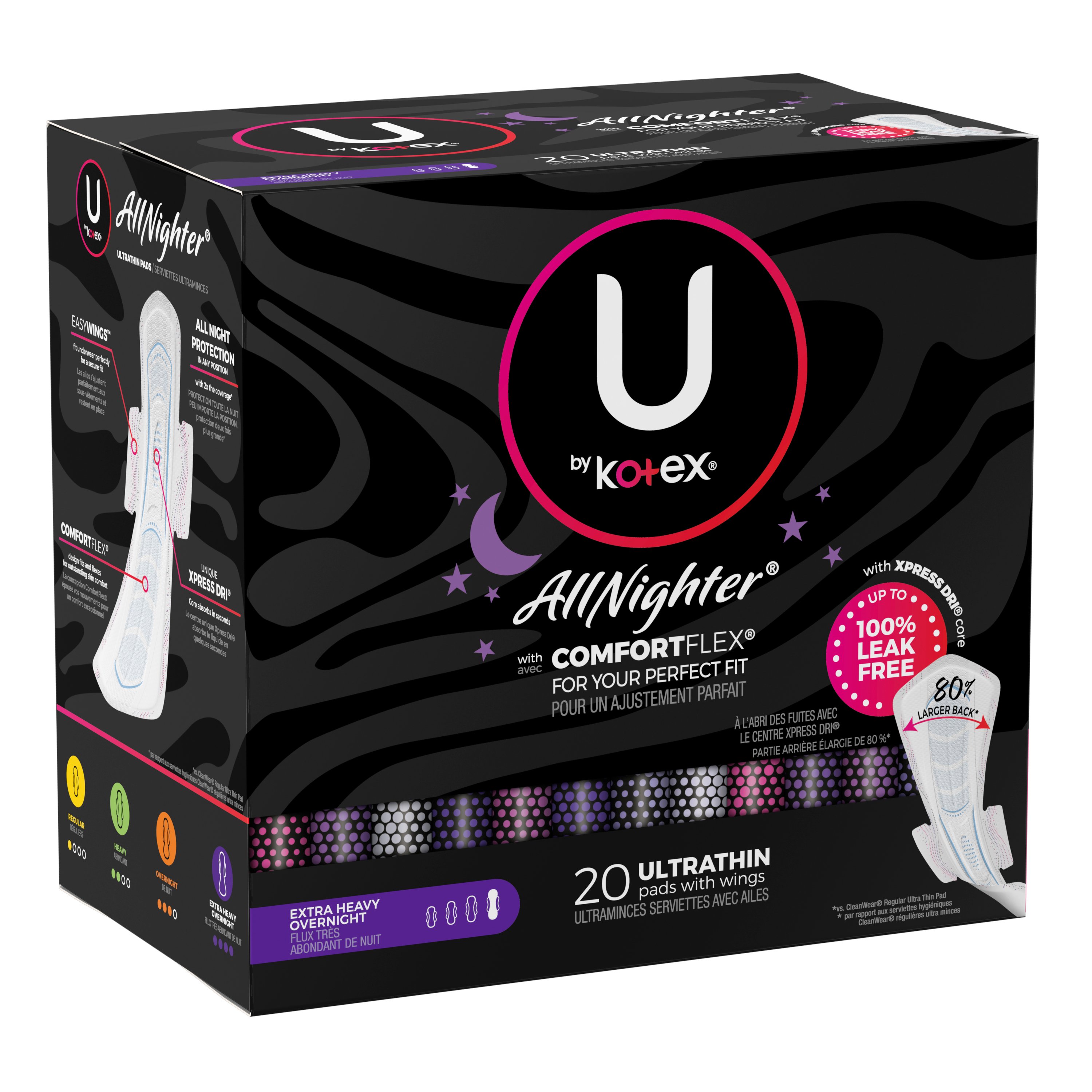 U by Kotex AllNighter Extra Heavy Overnight Ultra Thin Pads with Wings ...