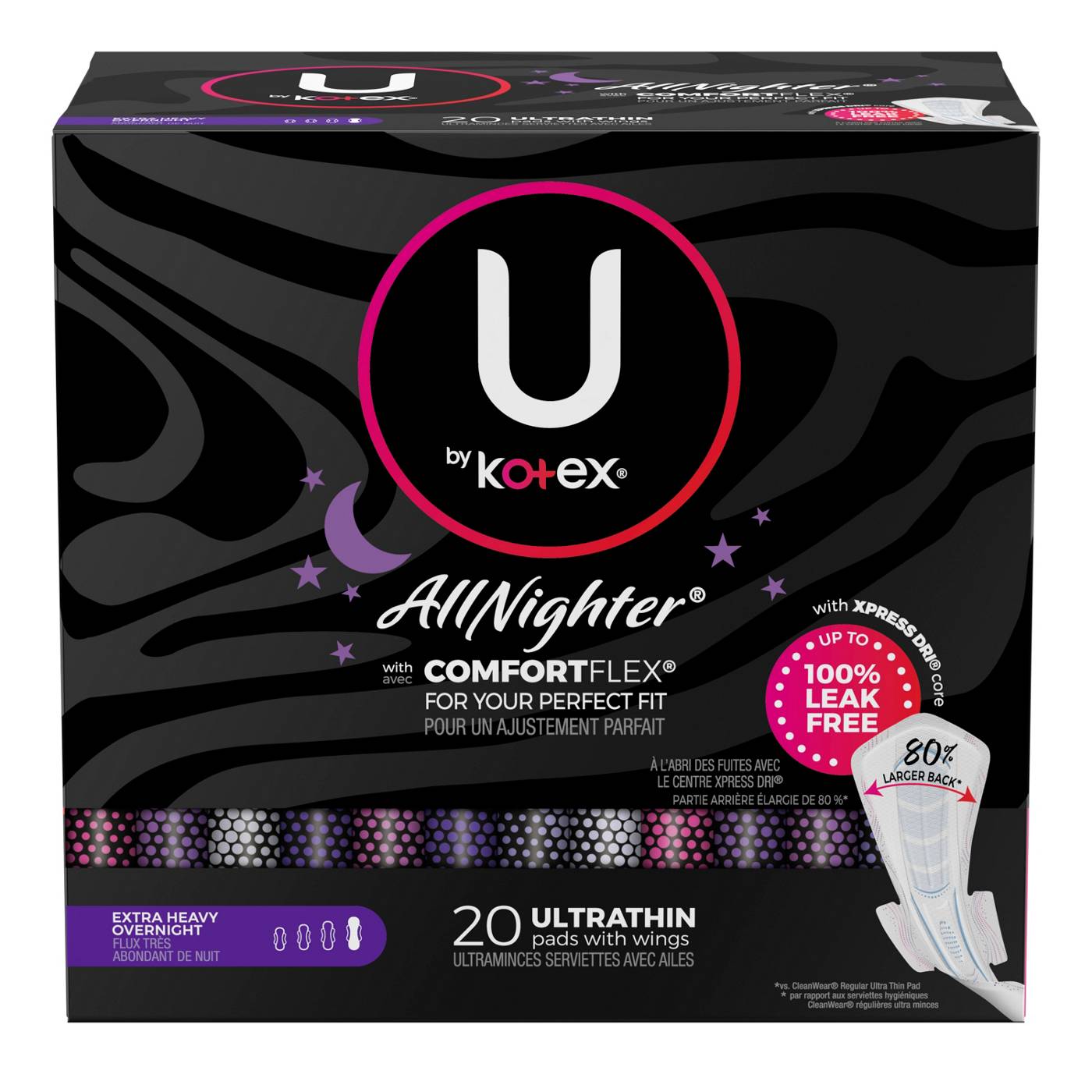 U By Kotex AllNighter Ultra Thin Extra Heavy Overnight Feminine Pads with Wings; image 2 of 8