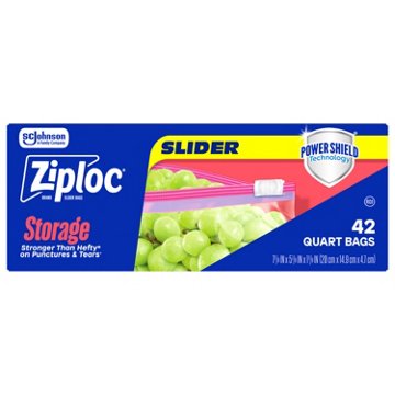 Ziploc Storage Slider Quart Bags, Power Shield Technology, Expandable Bottom, 42 ct