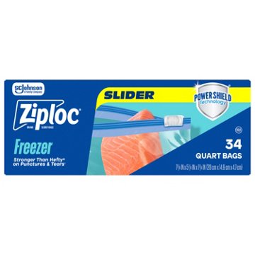 Ziploc Quart Freezer Slider Bags, Power Shield Technology, 34 ct