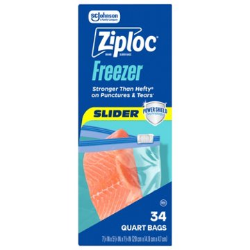 Ziploc Quart Freezer Slider Bags, Power Shield Technology, 34 ct
