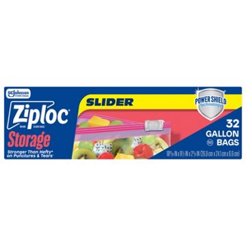 Ziploc Storage Slider Gallon Bags, Power Shield Technology, Expandable Bottom, 32 ct