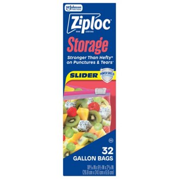 Ziploc Storage Slider Gallon Bags, Power Shield Technology, Expandable Bottom, 32 ct