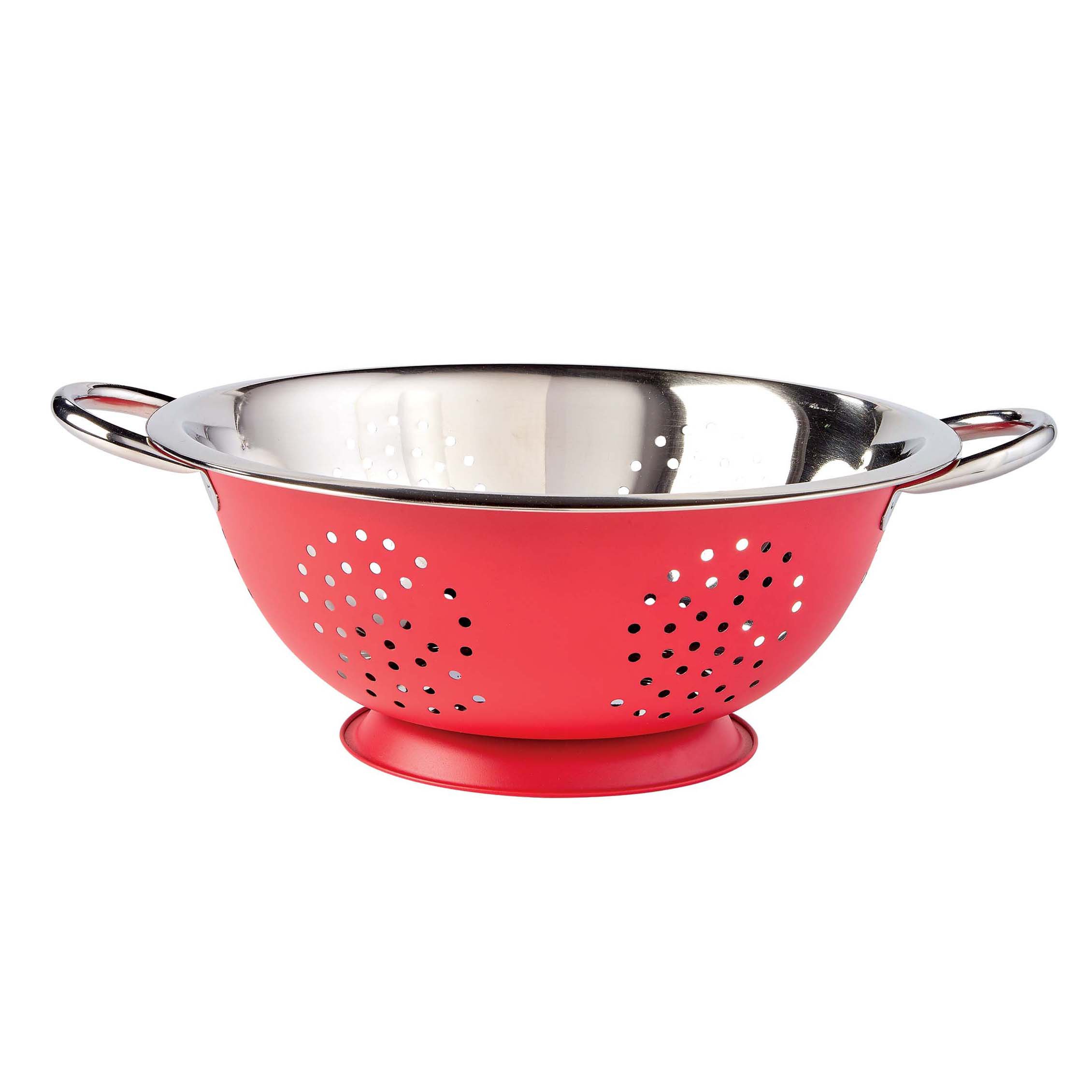 red stainless steel colander