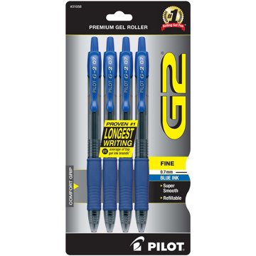 Pilot G2 0.7mm Retractable Gel Pens - Blue Ink, 4 pk