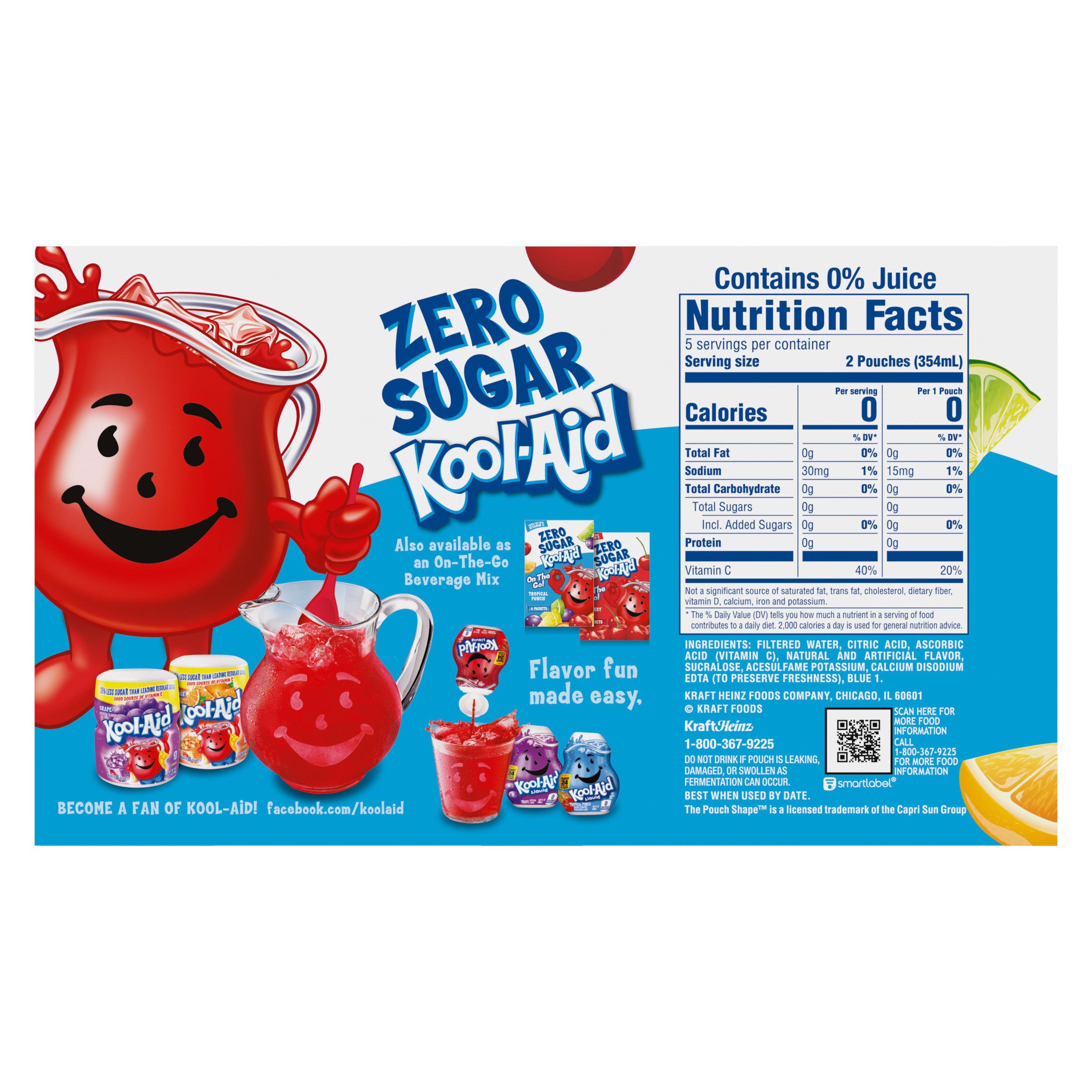 Kool-Aid Zero Sugar Jammers Tropical Punch Drink Pouches, 10 ct