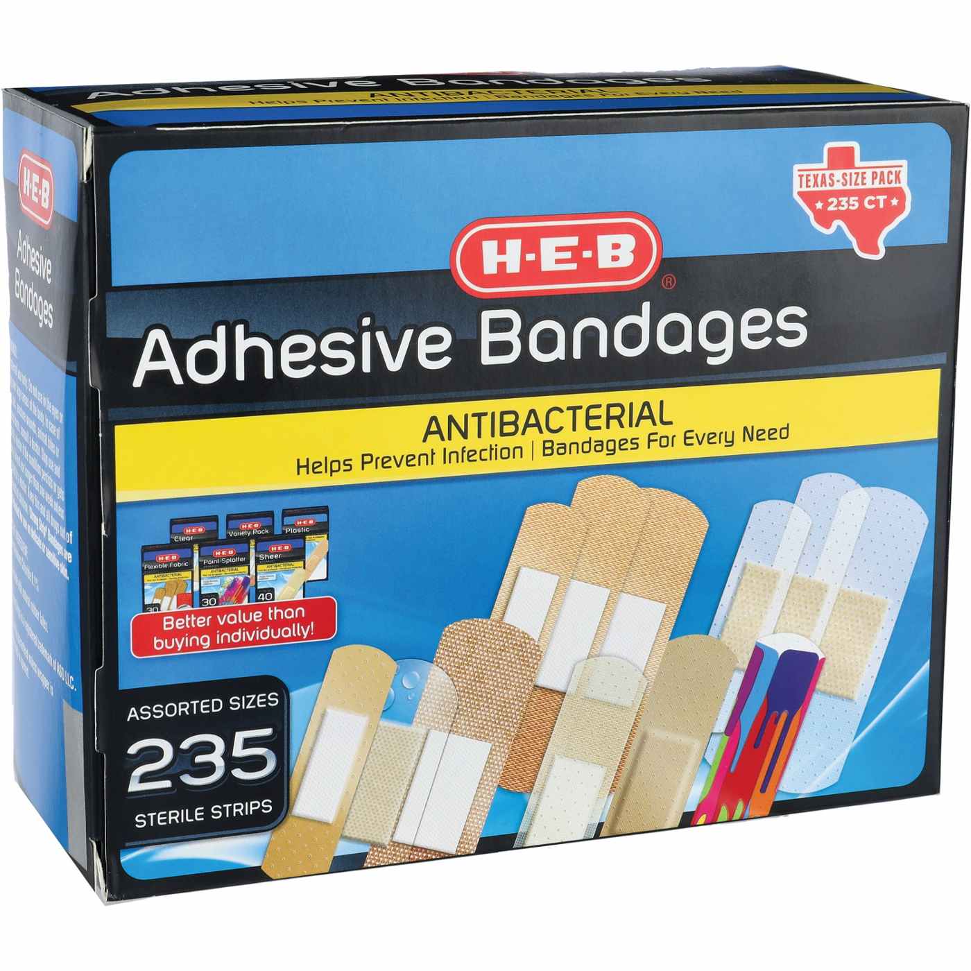 H-E-B Antibacterial Bandages, Assorted Sizes - Texas-Size Pack; image 1 of 2