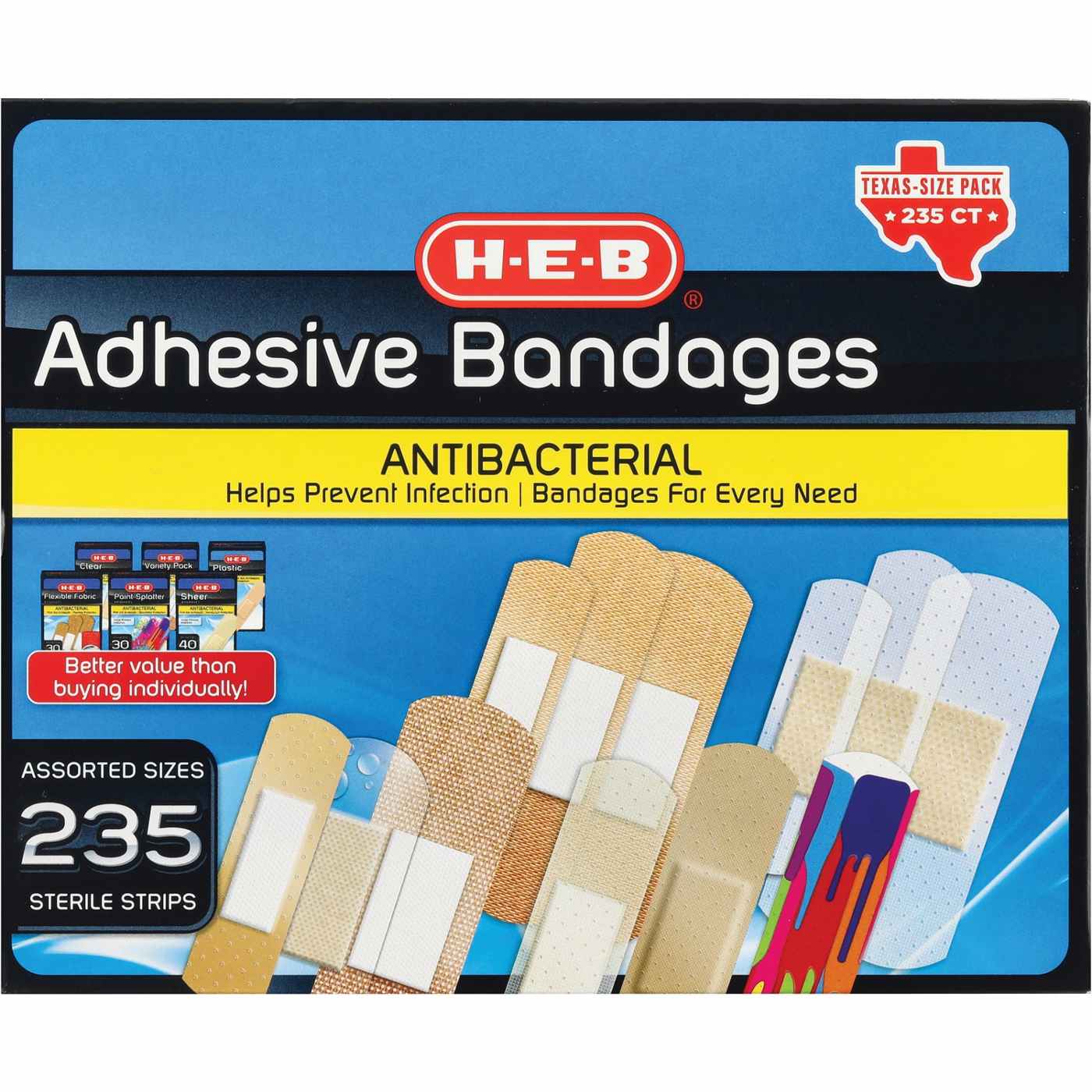 H-E-B Antibacterial Bandages, Assorted Sizes - Texas-Size Pack; image 2 of 2