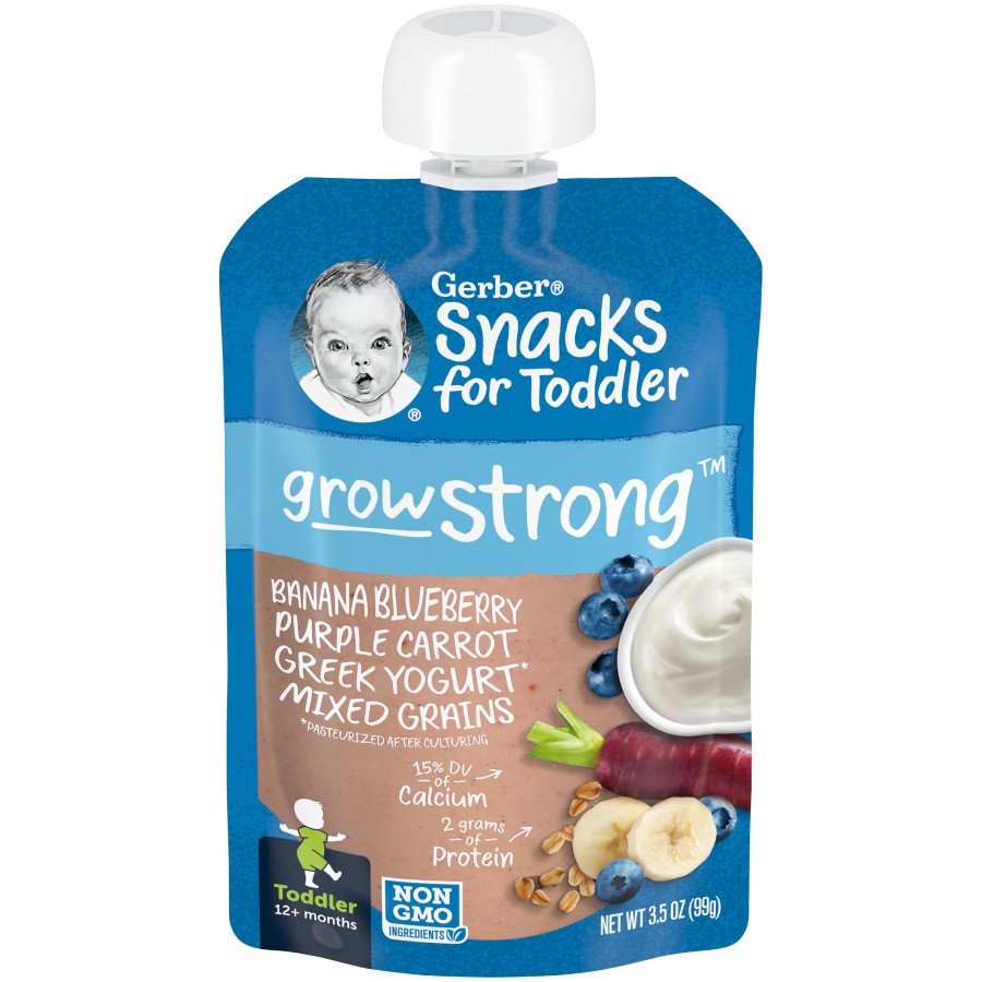 Gerber Snacks for Toddler Grow Strong Pouch Banana Blueberry Purple  Carrot Greek Yogurt Mixed Grains