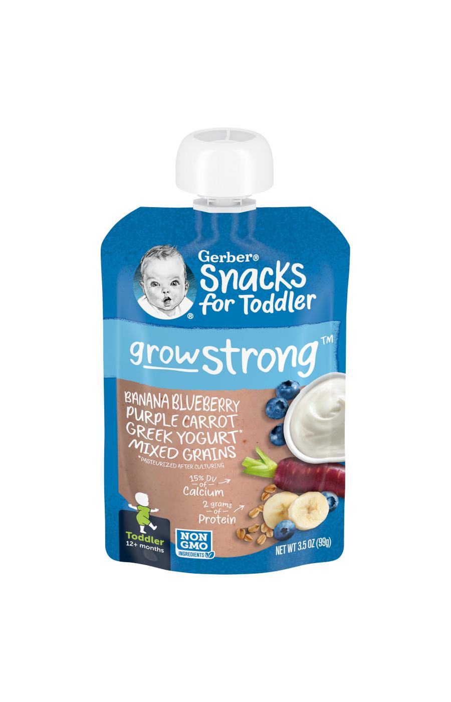 Gerber Snacks for Toddler Grow Strong Pouch - Banana Blueberry Purple Carrot Greek Yogurt & Mixed Grains; image 1 of 8
