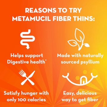 Metamucil Fiber Thins, Plant-Based Psyllium Husk Fiber Snack for Digestive Health, Chocolate