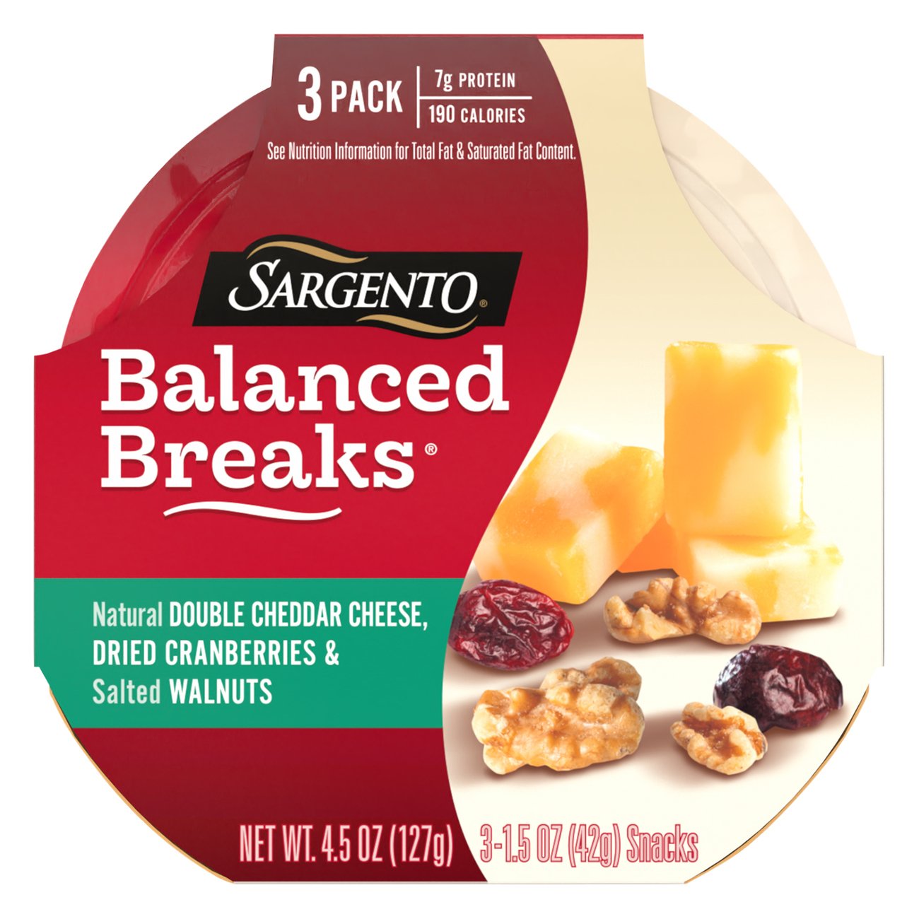 SARGENTO Balance Breaks Double Cheddar, Dried Cranberries & Walnuts