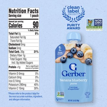 Gerber Stage 2 Baby Food Pouch - Banana Blueberry Puree