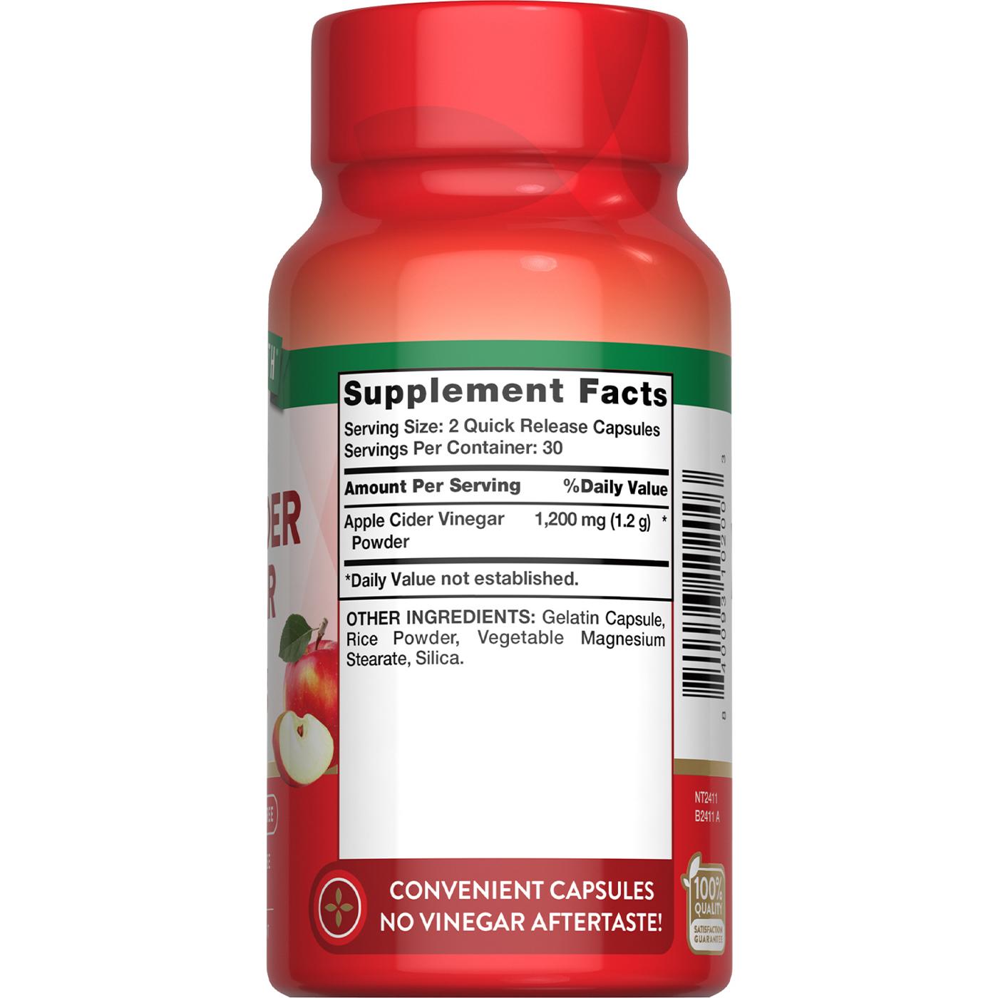 Nature's Truth Triple Strength Apple Cider Vinegar 1200mg Quick-Release Capsules; image 2 of 4