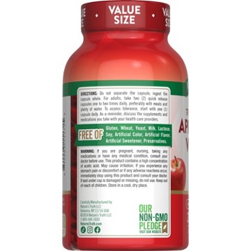 Nature's Truth Triple Strength Apple Cider Vinegar 1200mg Quick-Release Capsules, 200 ct