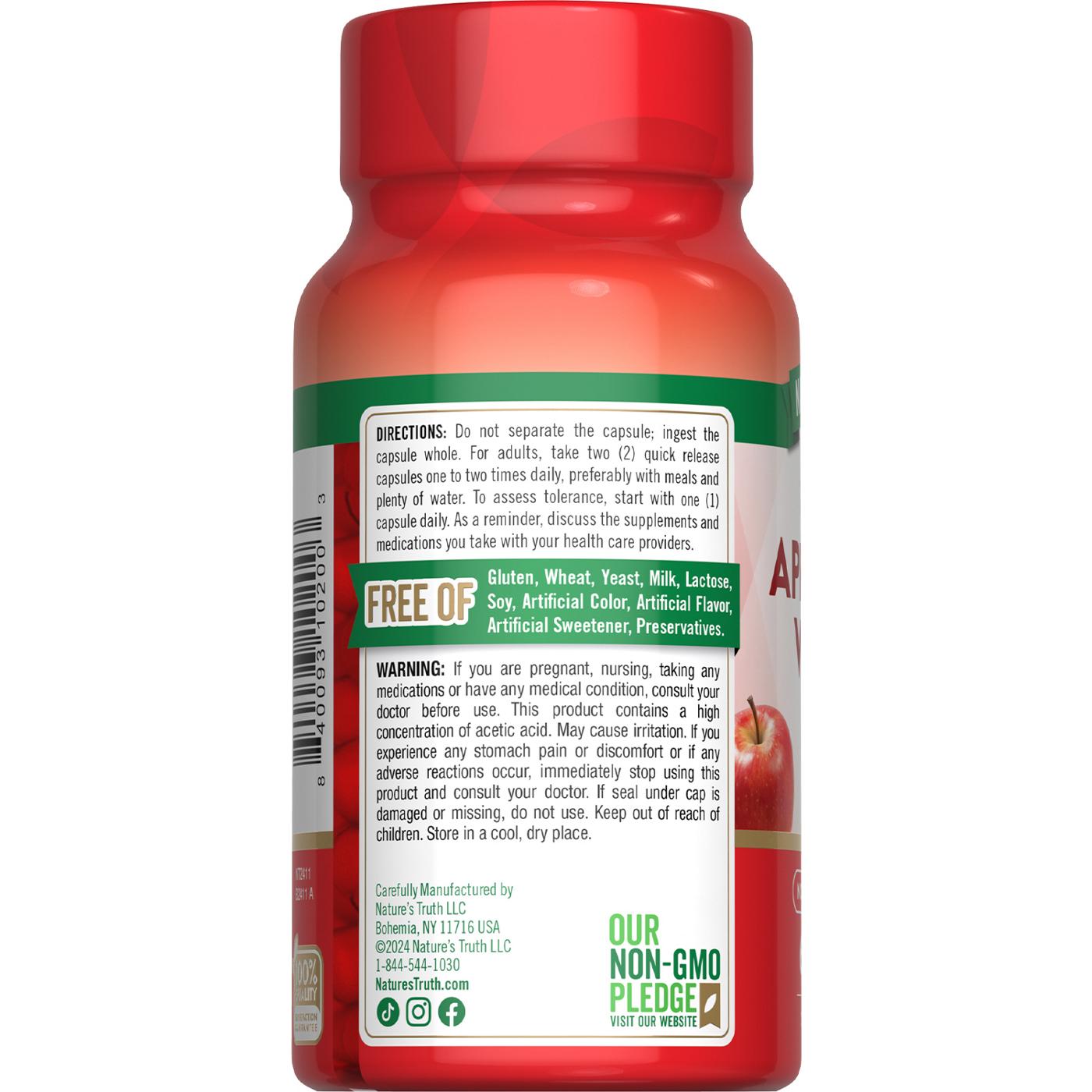Nature's Truth Triple Strength Apple Cider Vinegar 1200mg Quick-Release Capsules; image 3 of 4