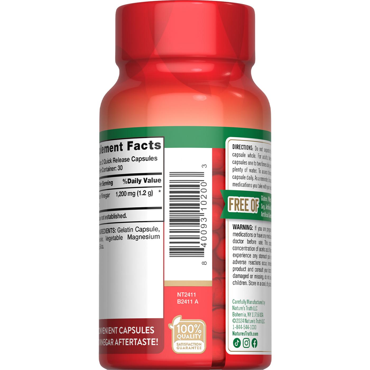 Nature's Truth Triple Strength Apple Cider Vinegar 1200mg Quick-Release Capsules; image 4 of 4