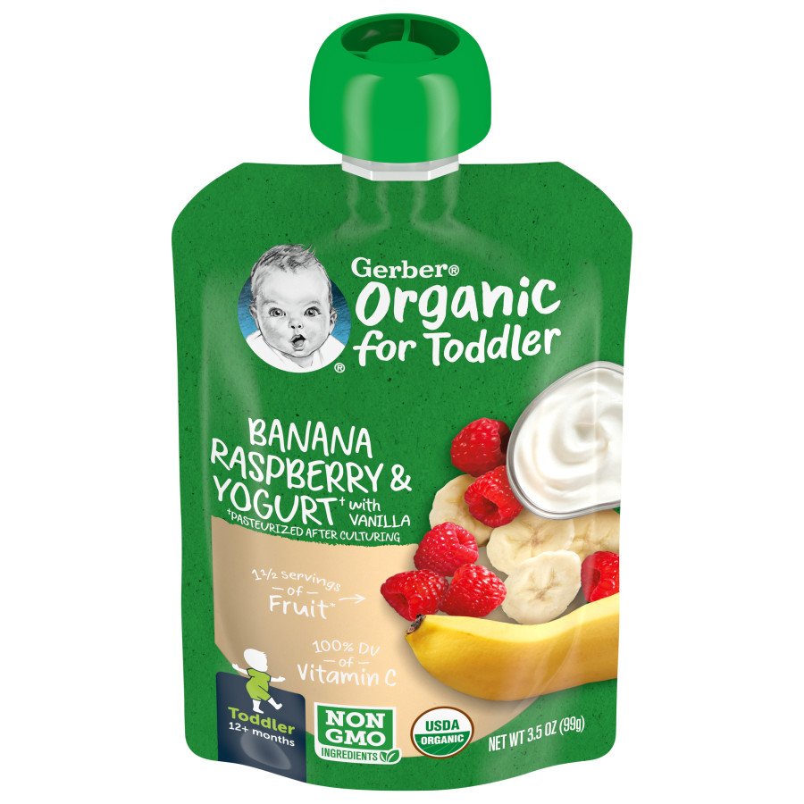 Gerber Organic Toddler Pouches Banana Raspberry & Yogurt ...