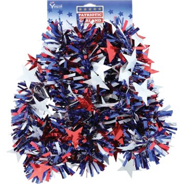 FC Young Patriotic Tinsel Garland with Cut Out Stars, 8'