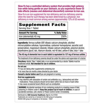 Slow Fe Slow Release Iron Supplement Tablets, 60 ct