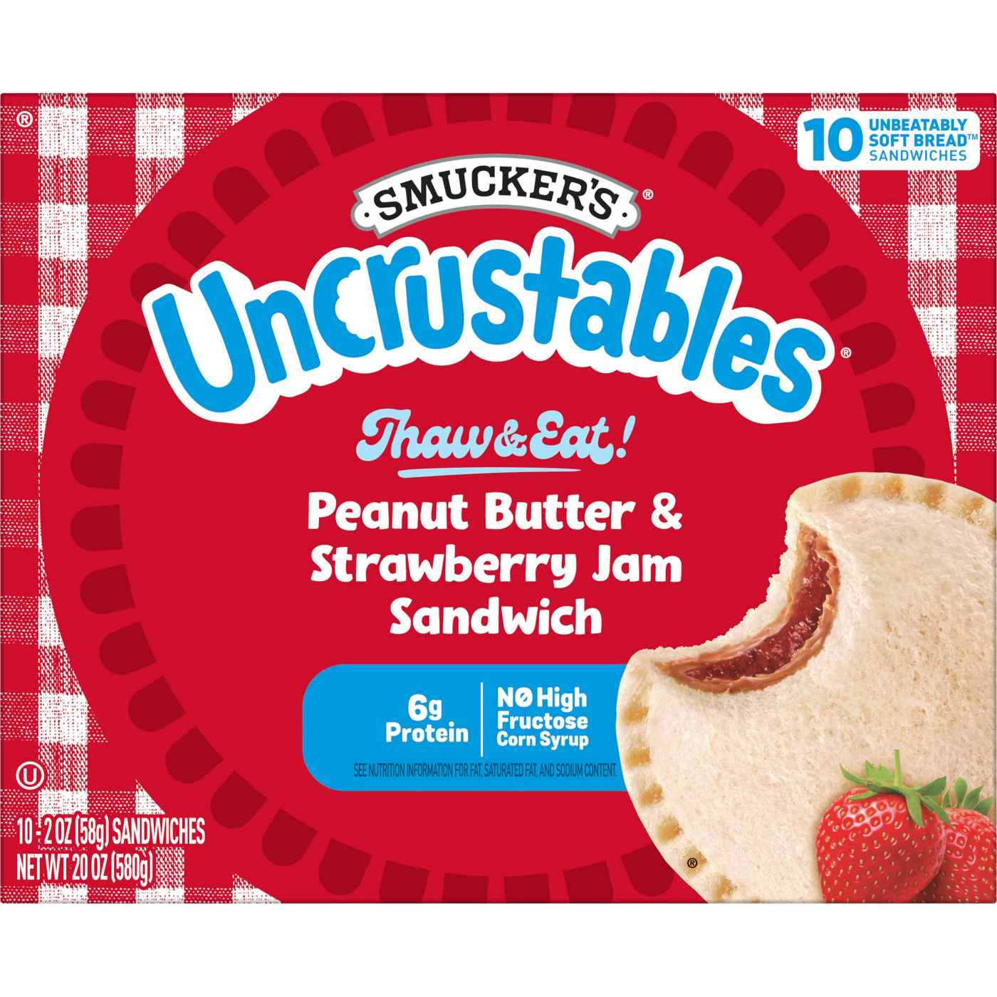 Smucker's Uncrustables Frozen Sandwiches - Peanut Butter & Strawberry Jam; image 1 of 9