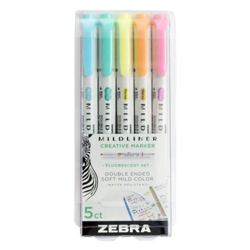 Zebra Mildliner Fluorescent Double Ended Highlighters - Assorted Ink, 5 pk