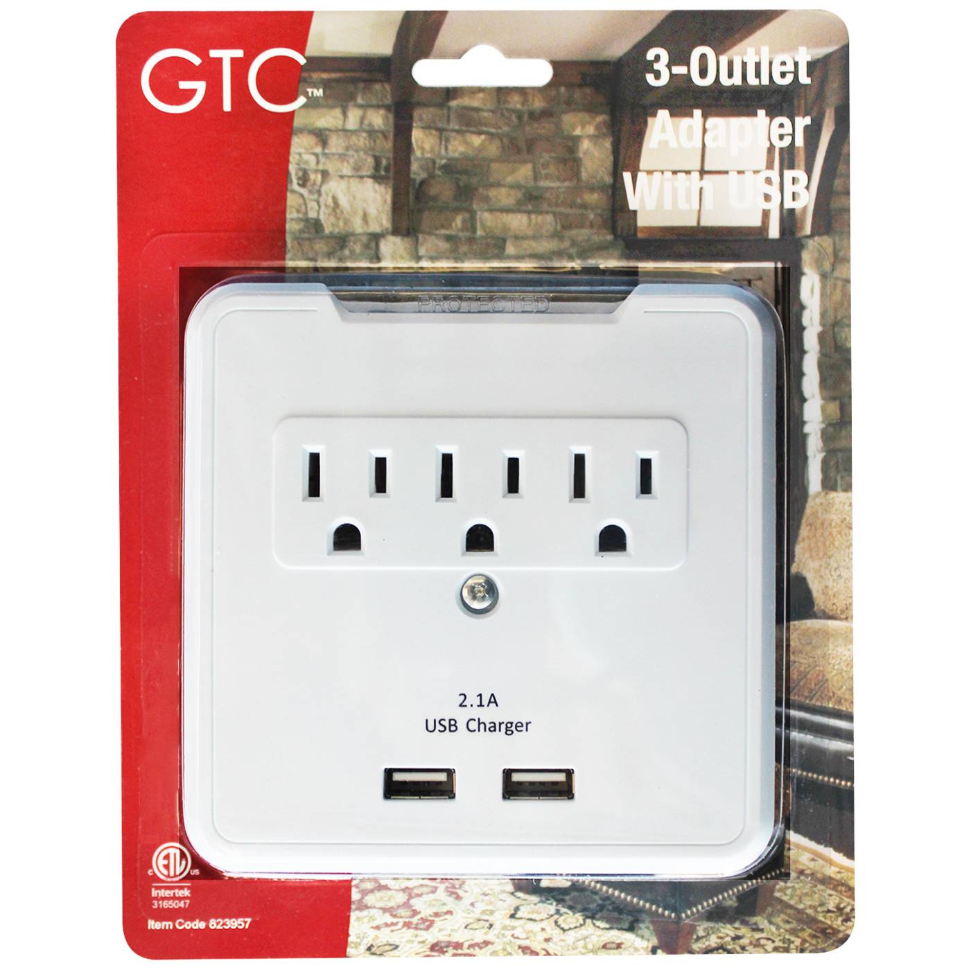 GTC 3-Outlet Adapter with Dual USB - White; image 1 of 2