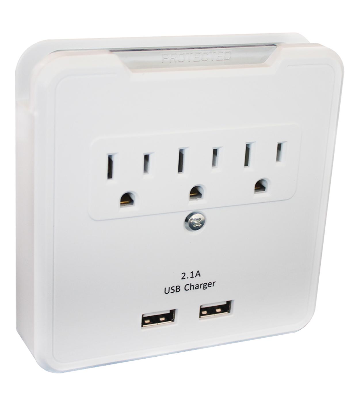 GTC 3-Outlet Adapter with Dual USB - White; image 2 of 2