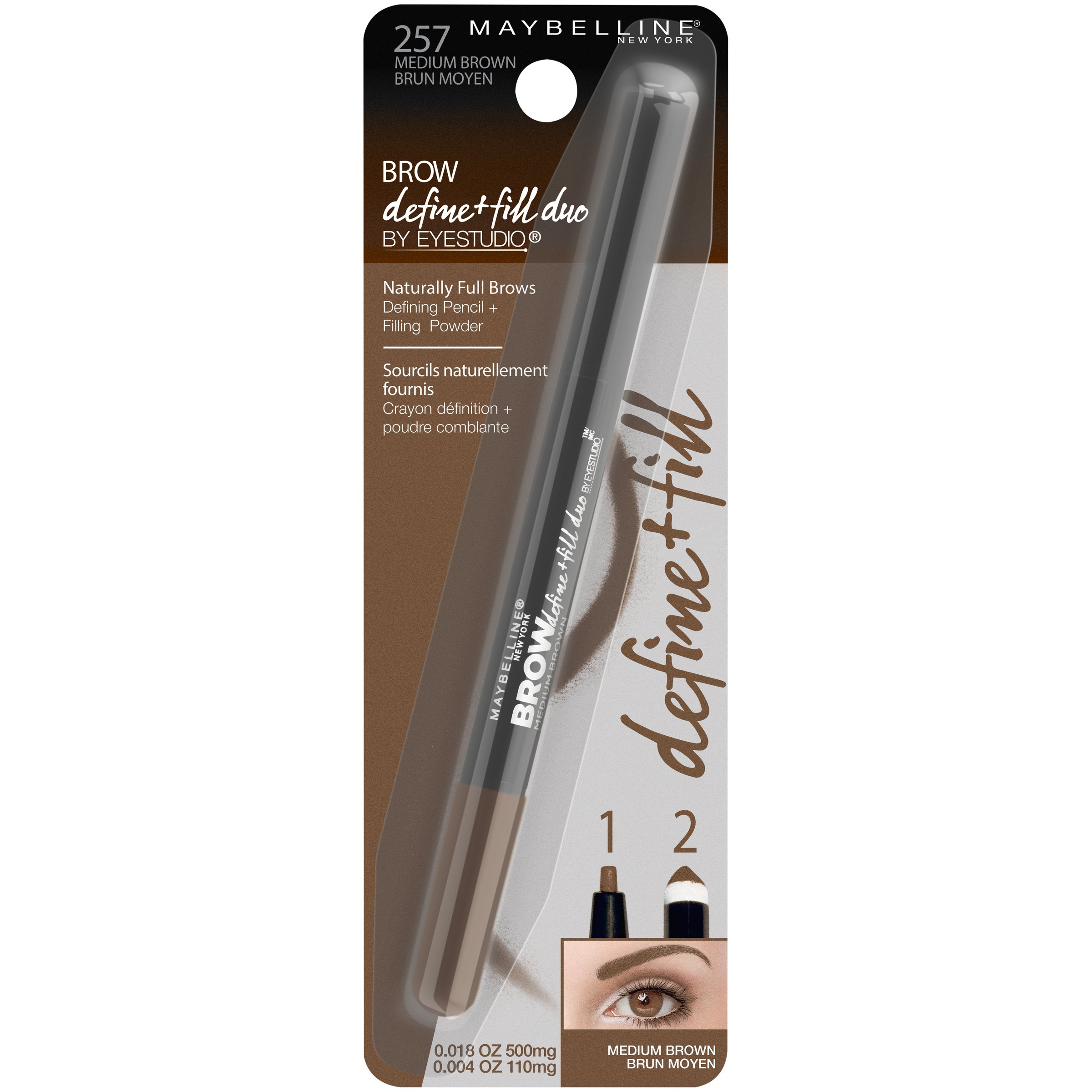 Maybelline Brow Define Fill Duo Eyebrow Pencil Medium Brown Shop Brow Pencils And Powder At H E B