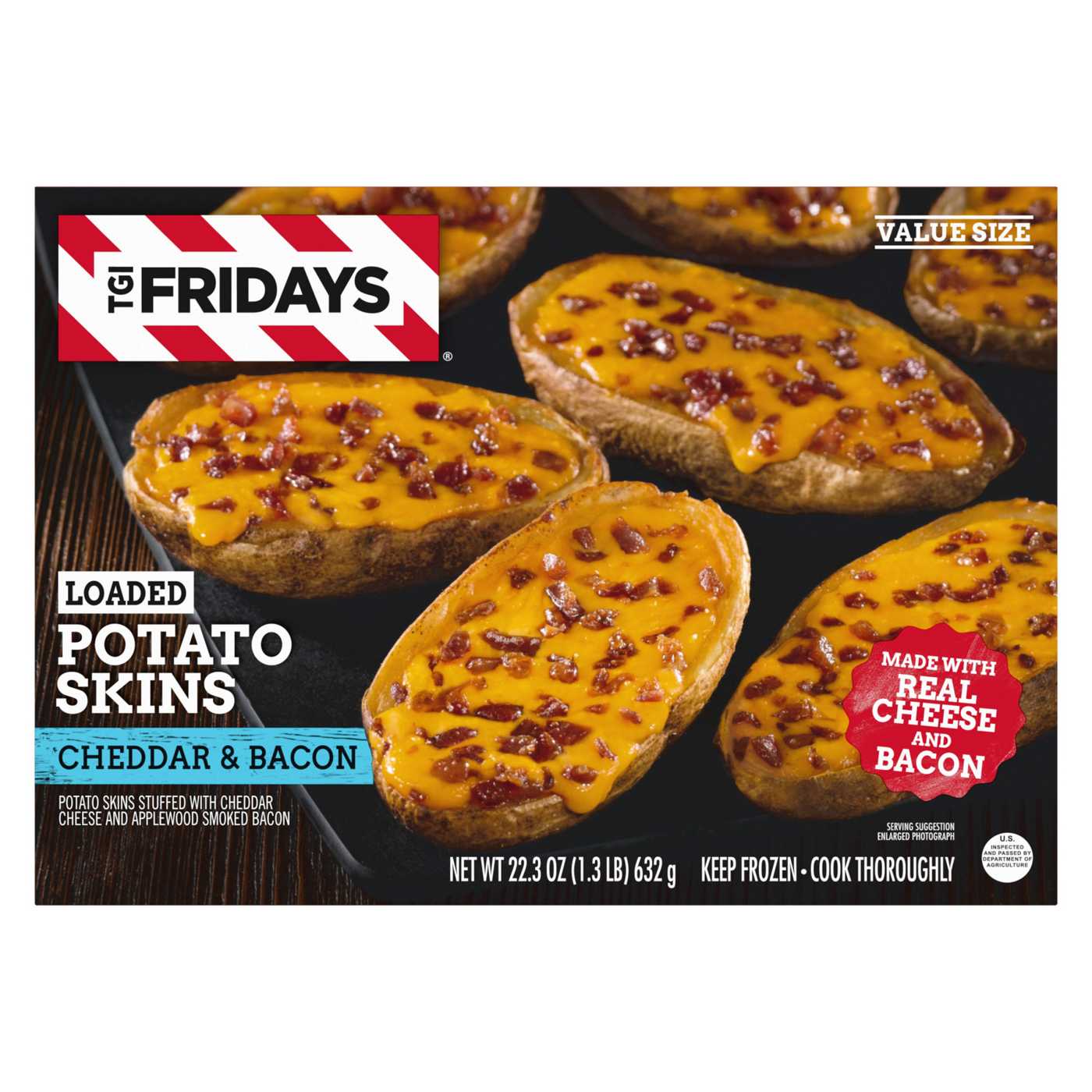 TGIF TGI Fridays Cheddar & Bacon Loaded Potato Skins, Frozen Appetizer; image 2 of 9
