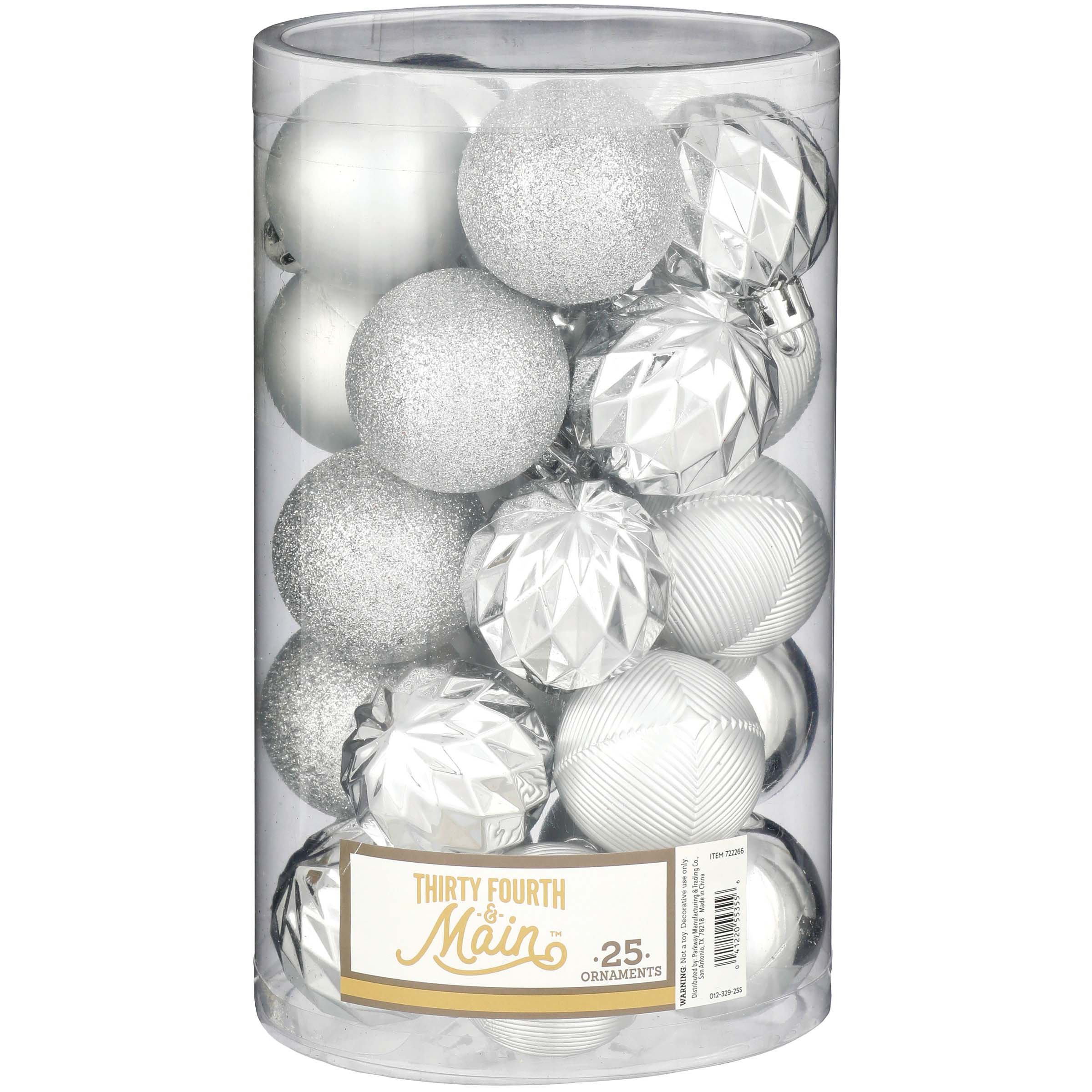 Thirty Fourth & Main Silver Shatterproof Christmas Tree Ornaments