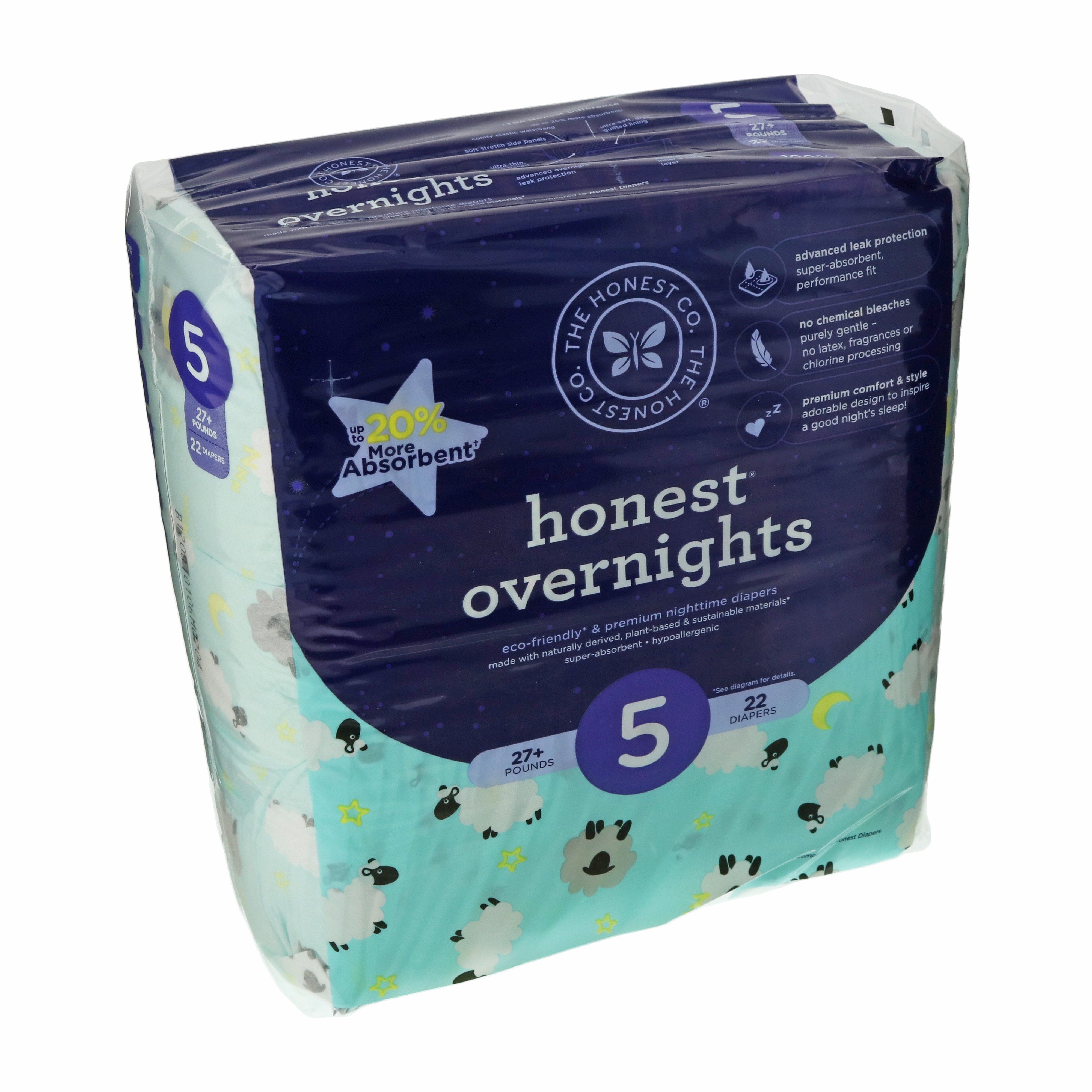 The Honest Company Overnight Diapers, Sleepy Sheep, 22 ct