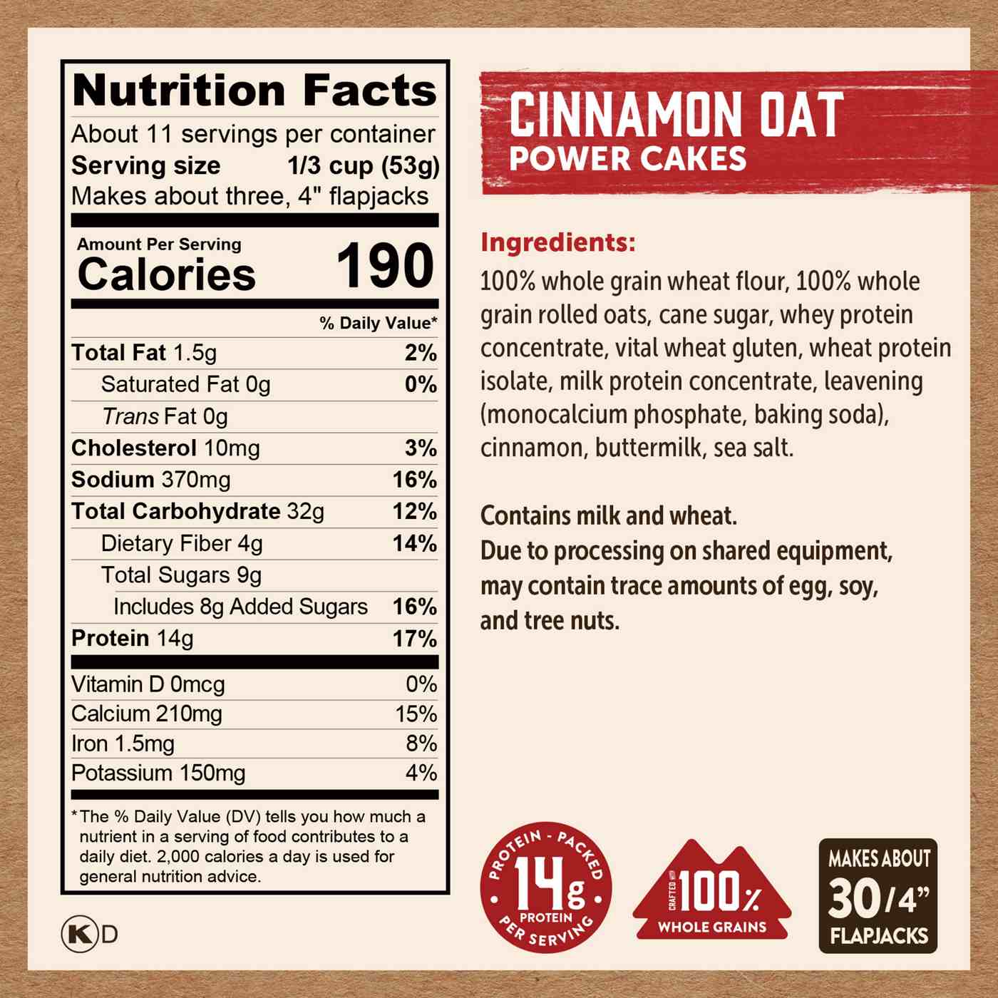 Kodiak Power Cakes 14g Protein Flapjack & Waffle Mix - Cinnamon Oat; image 3 of 4
