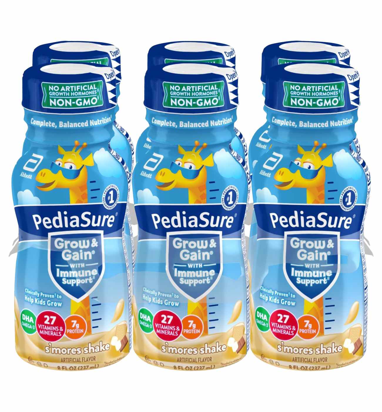 PediaSure Grow & Gain with Immune Support 7g Protein Shake for Kids - S'mores, 8 oz Bottles; image 1 of 9