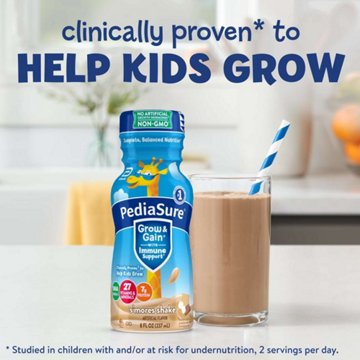 PediaSure Grow & Gain with Immune Support 7g Protein Shake for Kids - S'mores, 8 oz Bottles, 6 pk