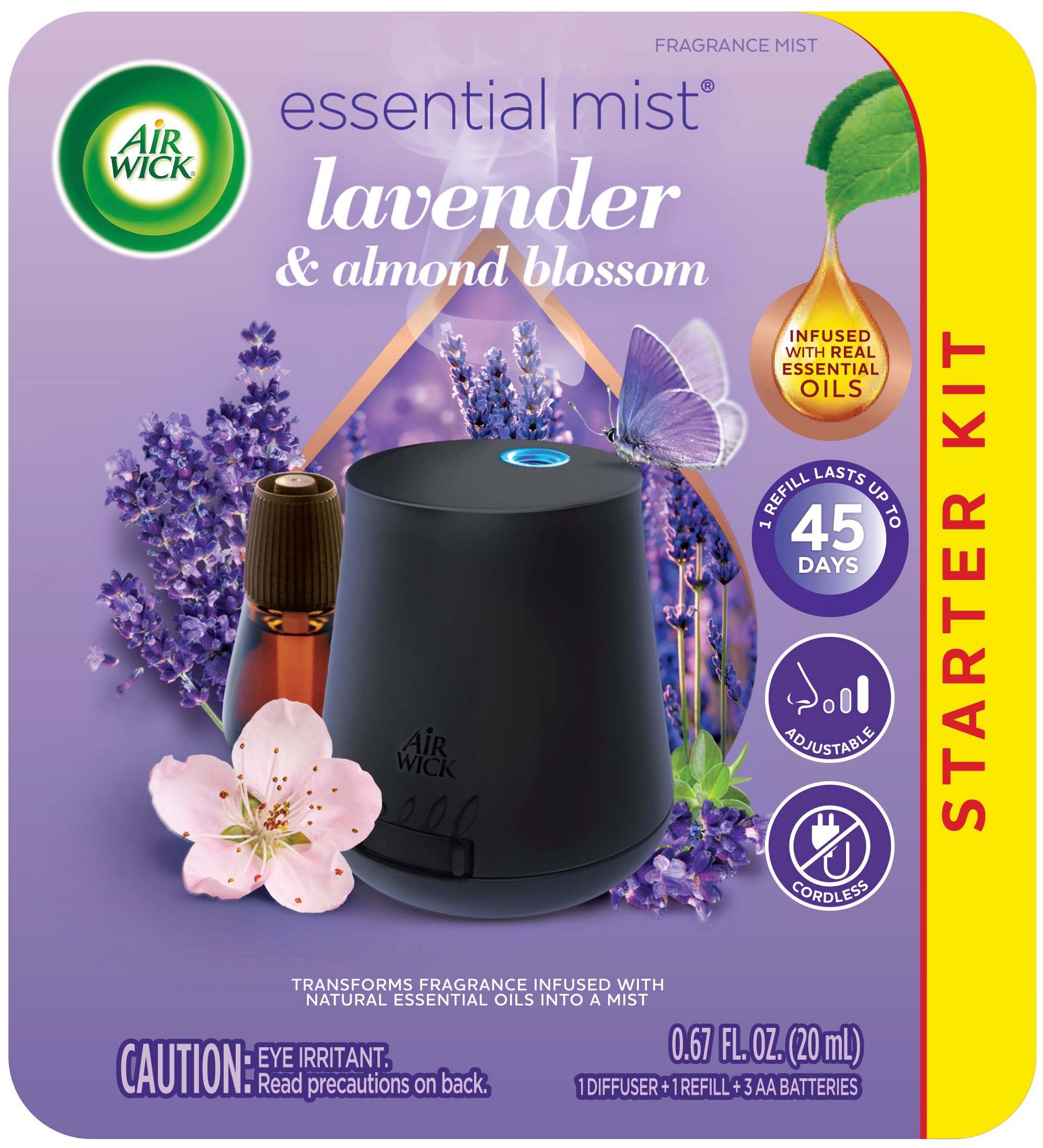 Air Wick Essential Mist Starter Kit, Essential Oil Diffuser Air Freshener, Lavender and Almond Blossom